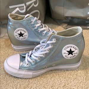 Shiny glam blue Chuck Taylor wedge converse 7.5